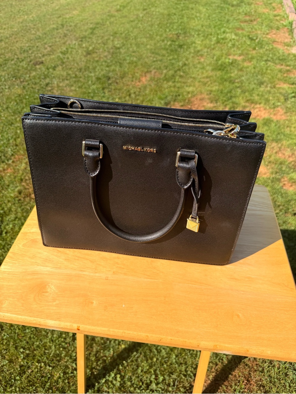Michael Kors Black Saffiano Top-Handle Satchel / Crossbody Gold Hardware